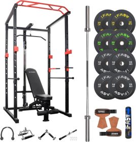 Multi-functional Power Cage,Home Adjustable Pullup Squat Rack 1000Lbs Capacity Comprehensive Fitness Barbell Rack (Color: Black-Red) Multi-functional Power Cage,Home Adjustable Pullup Squat Rack 1000Lbs Capacity Comprehensive Fitness Barbell Rack (Color: Black-Red)
